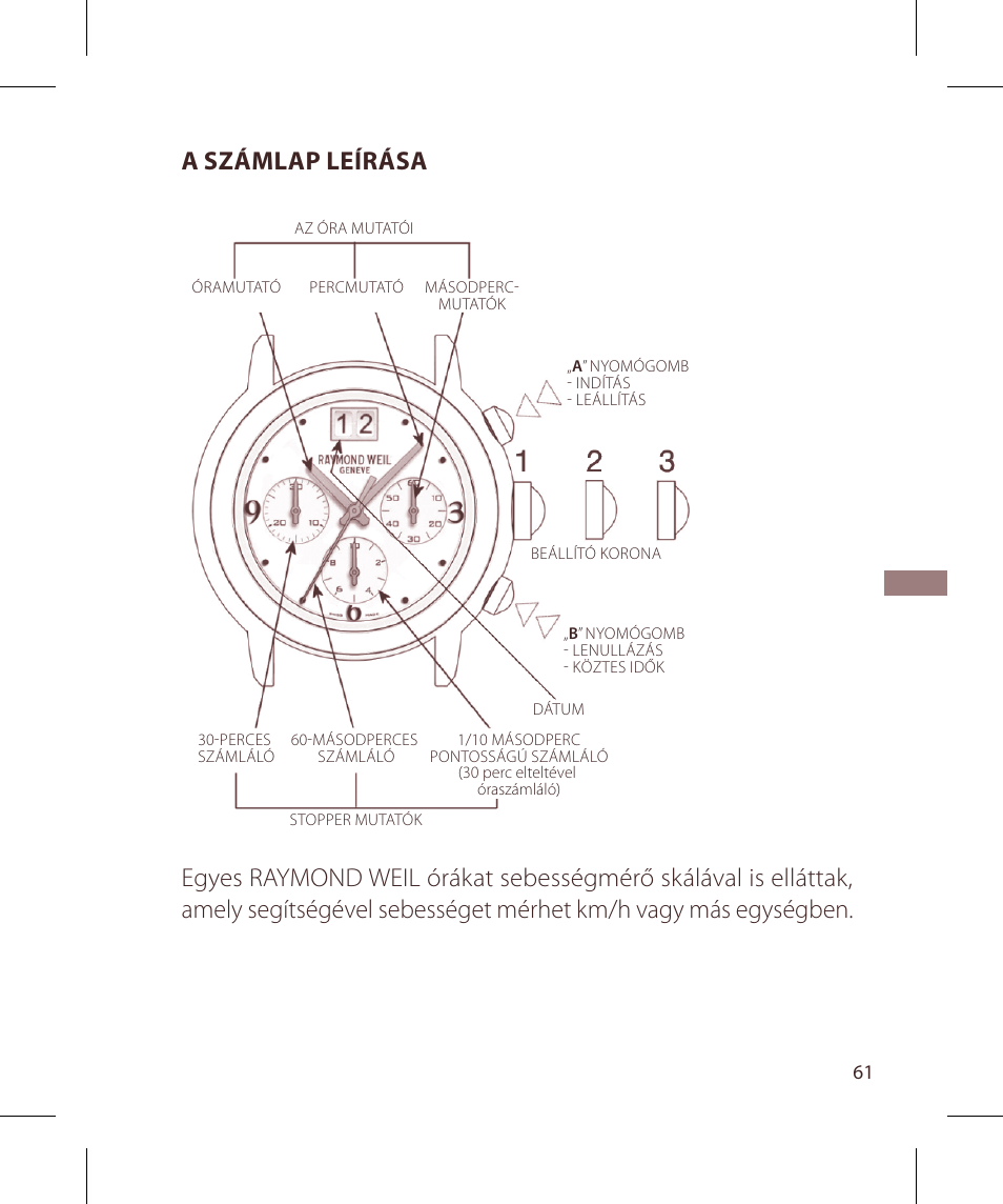 A számlap leírása | Raymond Weil Хронографы кварцевые User Manual | Page 61 / 132