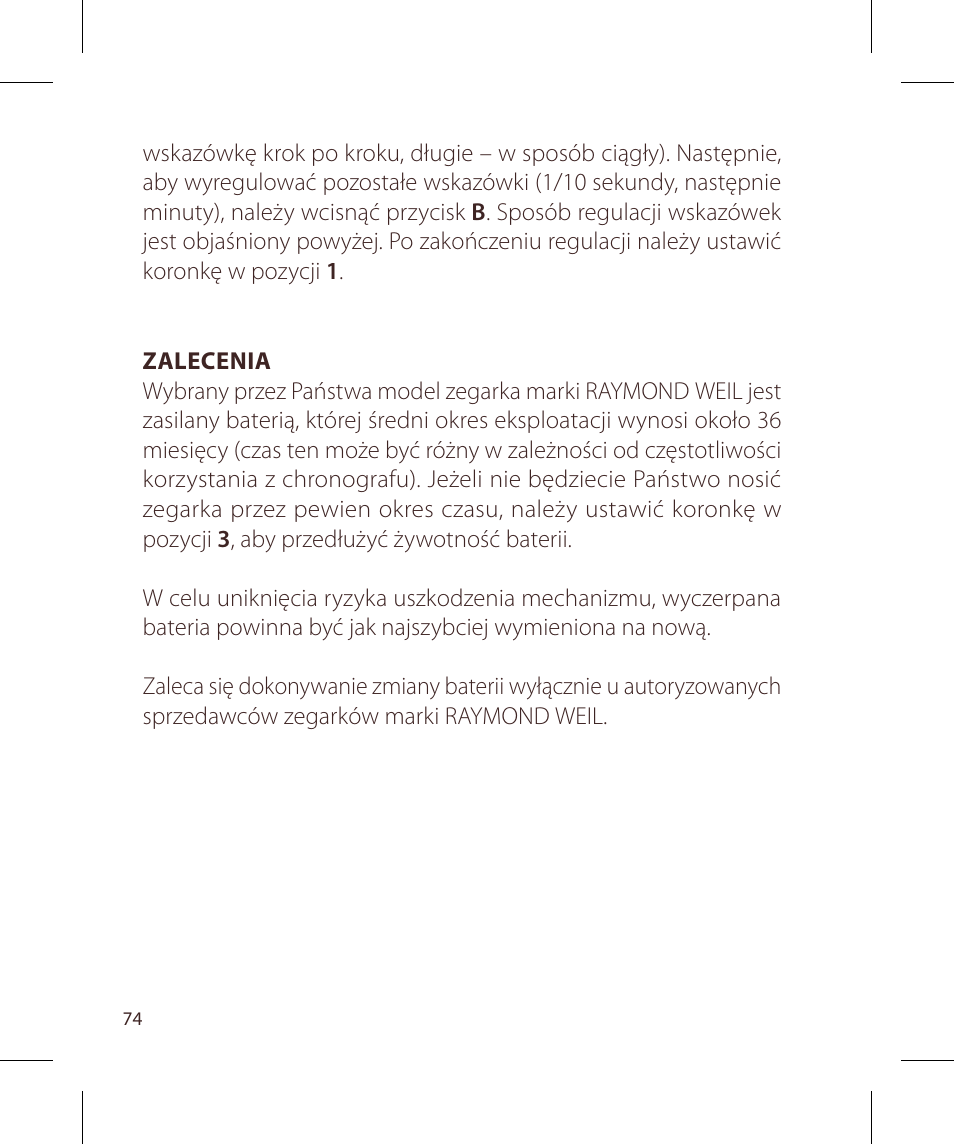Raymond Weil Хронографы кварцевые User Manual | Page 74 / 132