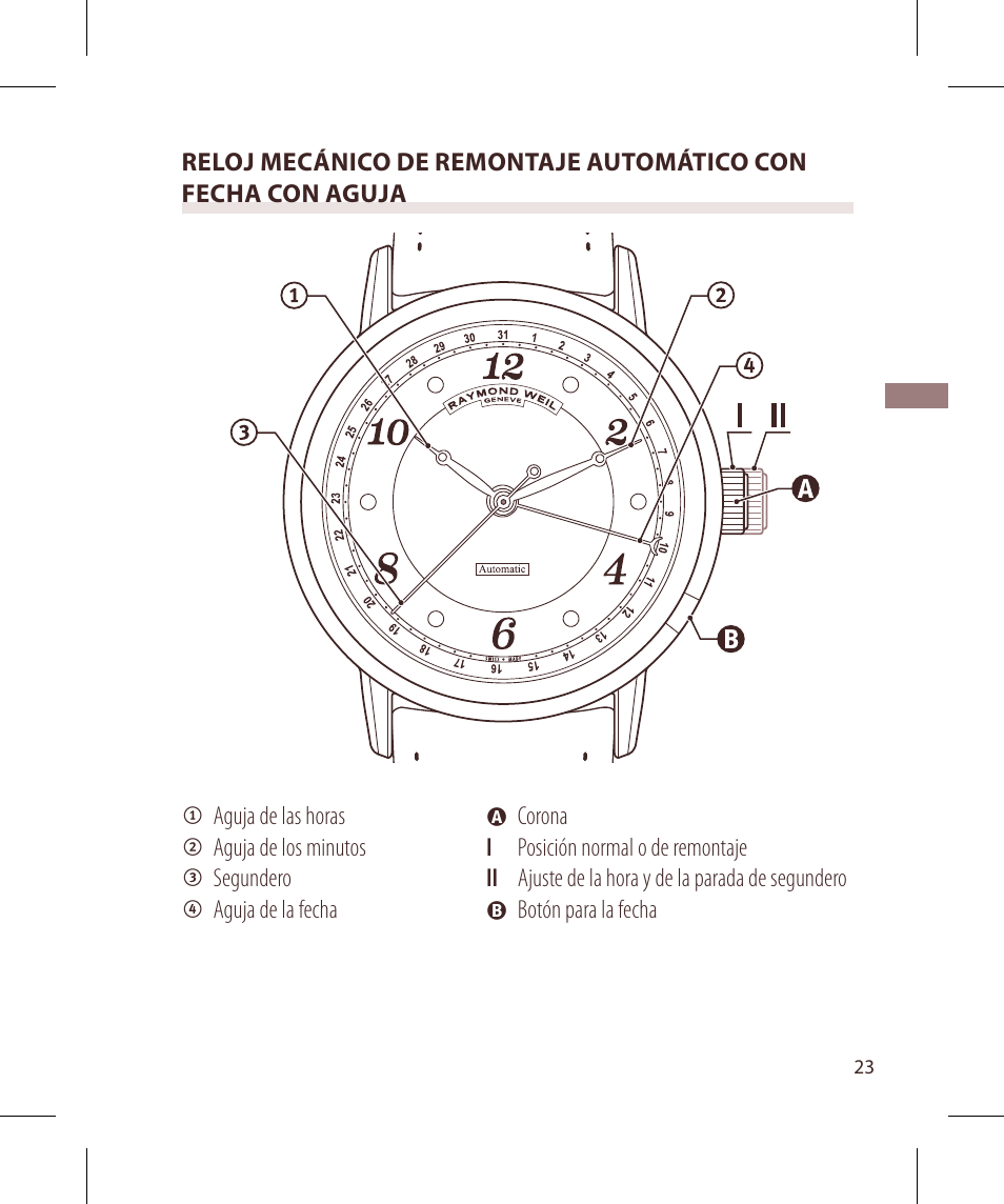 Raymond Weil Механические с автоподзаводом, с указателем даты или указателем даты и фазы луны User Manual | Page 24 / 101