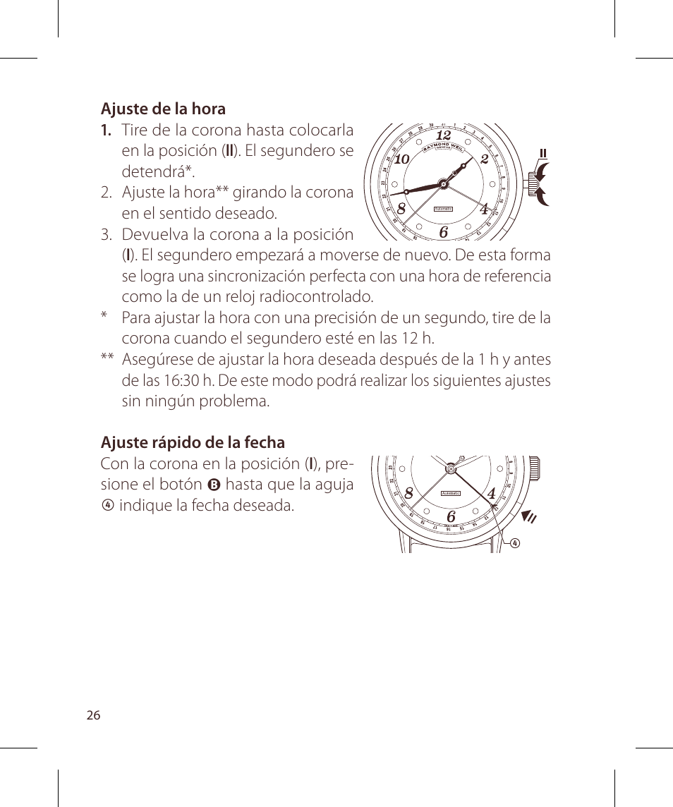 Raymond Weil Механические с автоподзаводом, с указателем даты или указателем даты и фазы луны User Manual | Page 27 / 101