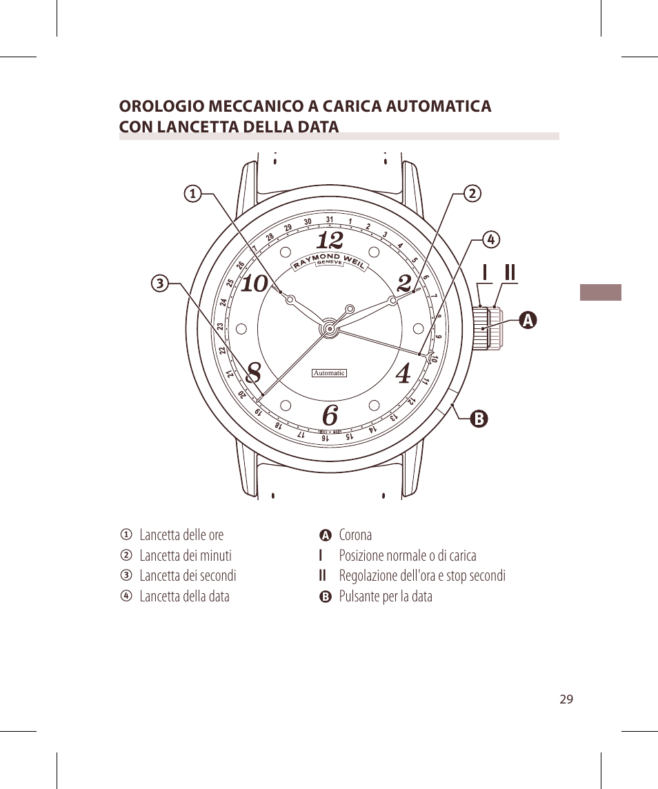 Raymond Weil Механические с автоподзаводом, с указателем даты или указателем даты и фазы луны User Manual | Page 30 / 101