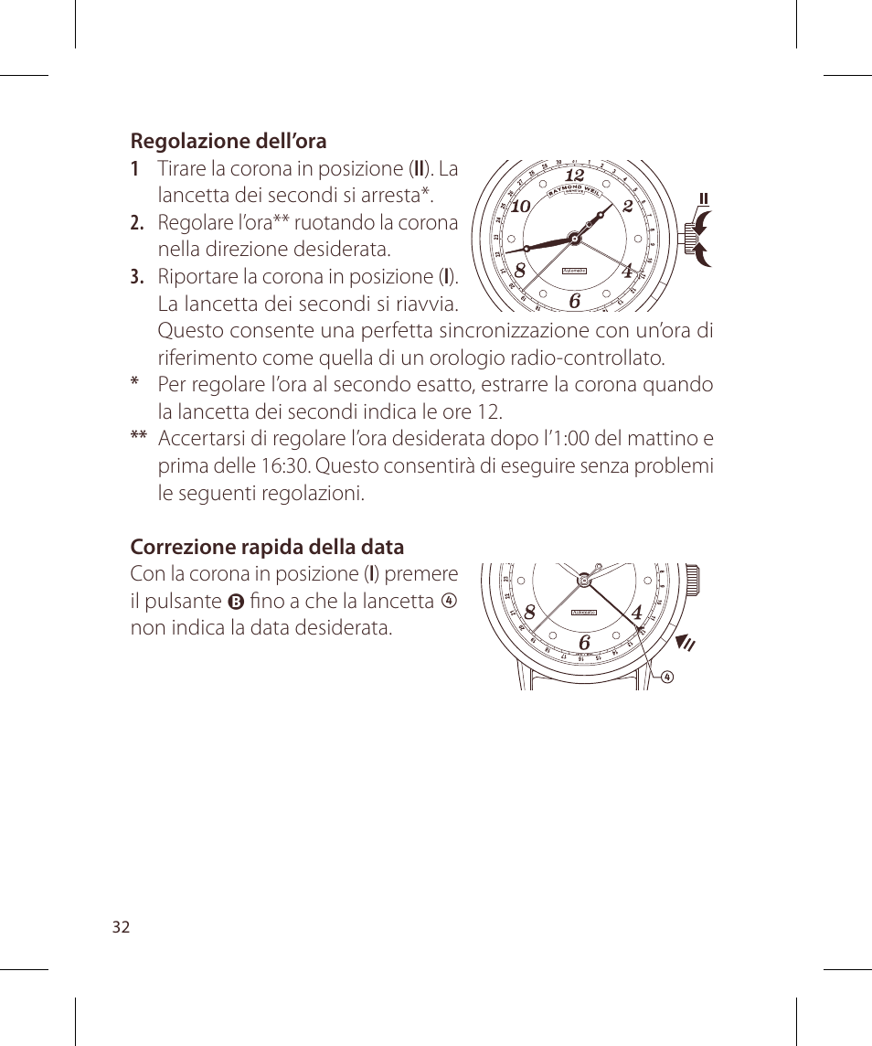 Raymond Weil Механические с автоподзаводом, с указателем даты или указателем даты и фазы луны User Manual | Page 33 / 101