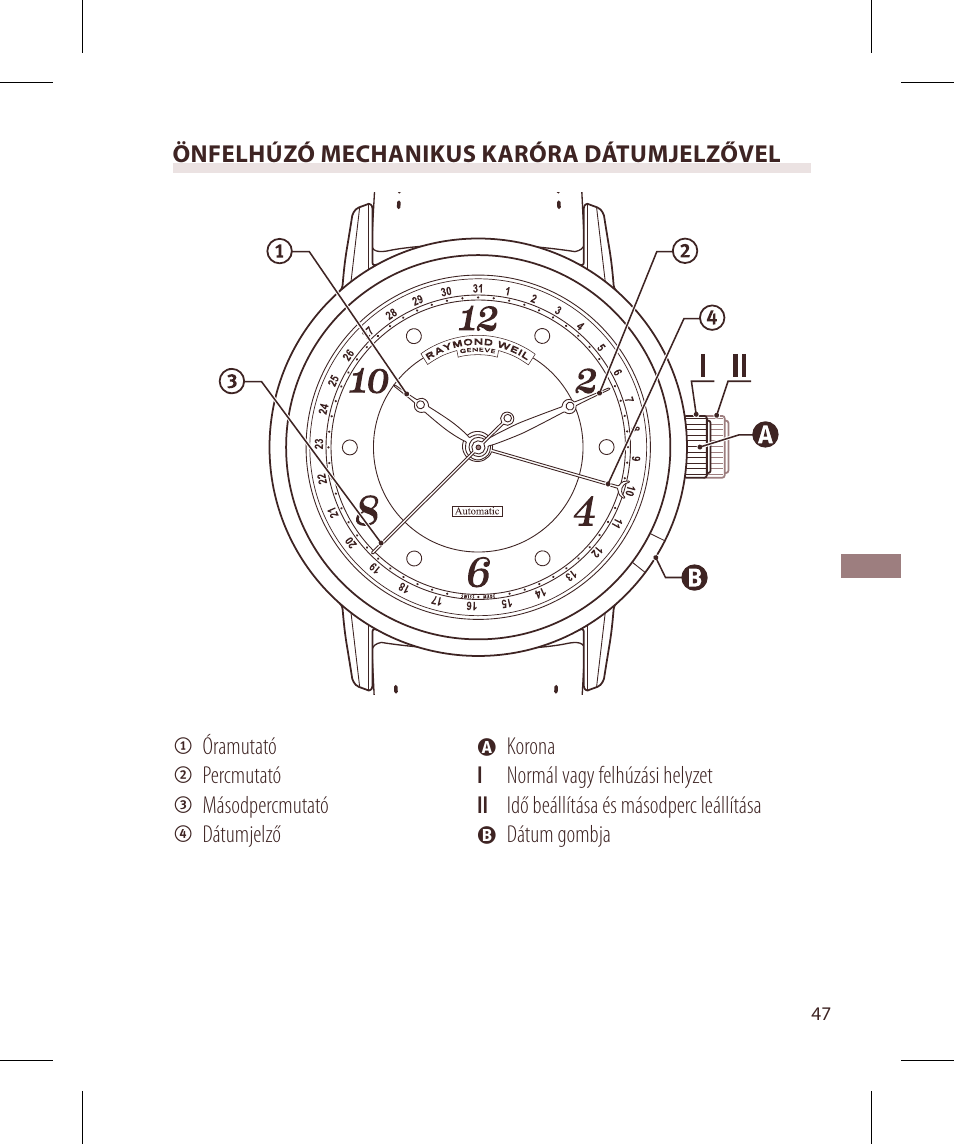 Raymond Weil Механические с автоподзаводом, с указателем даты или указателем даты и фазы луны User Manual | Page 48 / 101