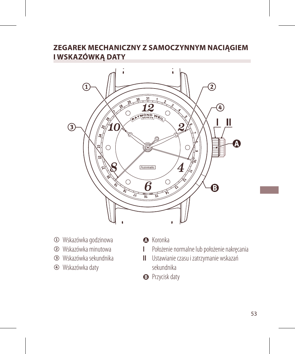 Raymond Weil Механические с автоподзаводом, с указателем даты или указателем даты и фазы луны User Manual | Page 54 / 101