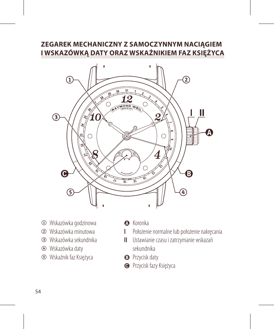 Raymond Weil Механические с автоподзаводом, с указателем даты или указателем даты и фазы луны User Manual | Page 55 / 101