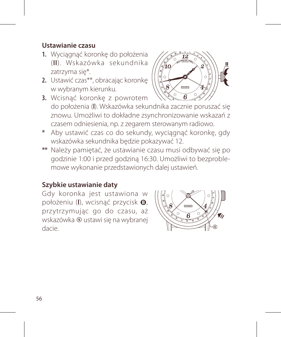 Raymond Weil Механические с автоподзаводом, с указателем даты или указателем даты и фазы луны User Manual | Page 57 / 101