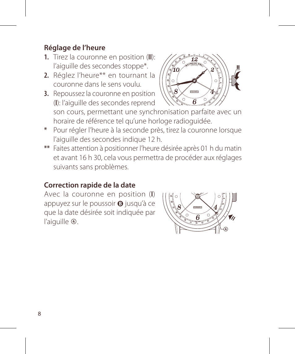 Raymond Weil Механические с автоподзаводом, с указателем даты или указателем даты и фазы луны User Manual | Page 9 / 101