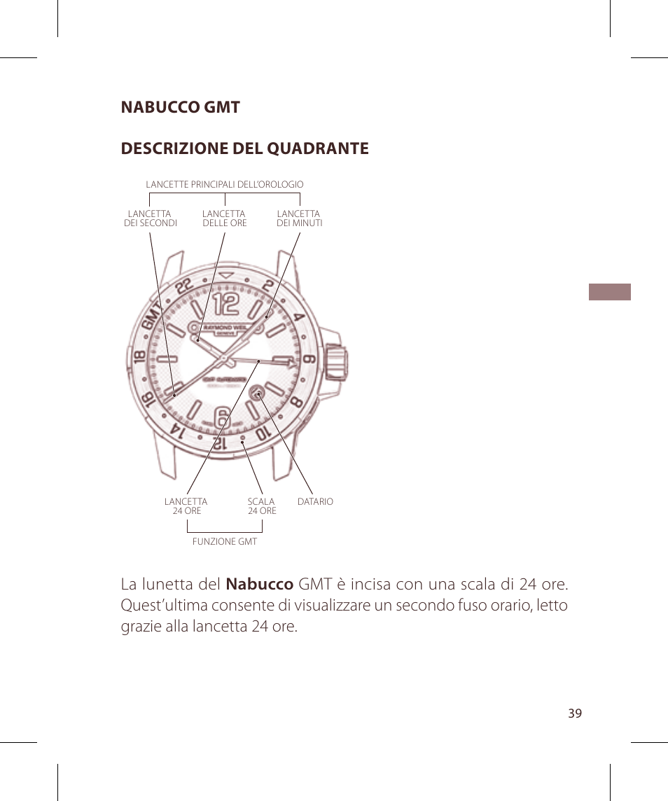 Nabucco gmt descrizione del quadrante | Raymond Weil Nabucco User Manual | Page 39 / 136