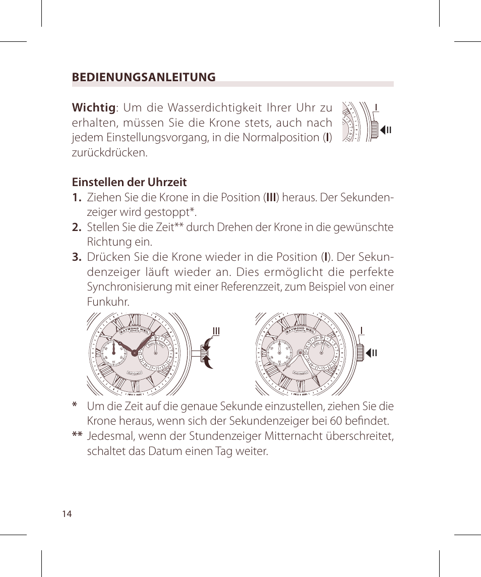 Raymond Weil Механические с автоподзаводом, индикацией даты и мал. секундными стрелками User Manual | Page 14 / 68