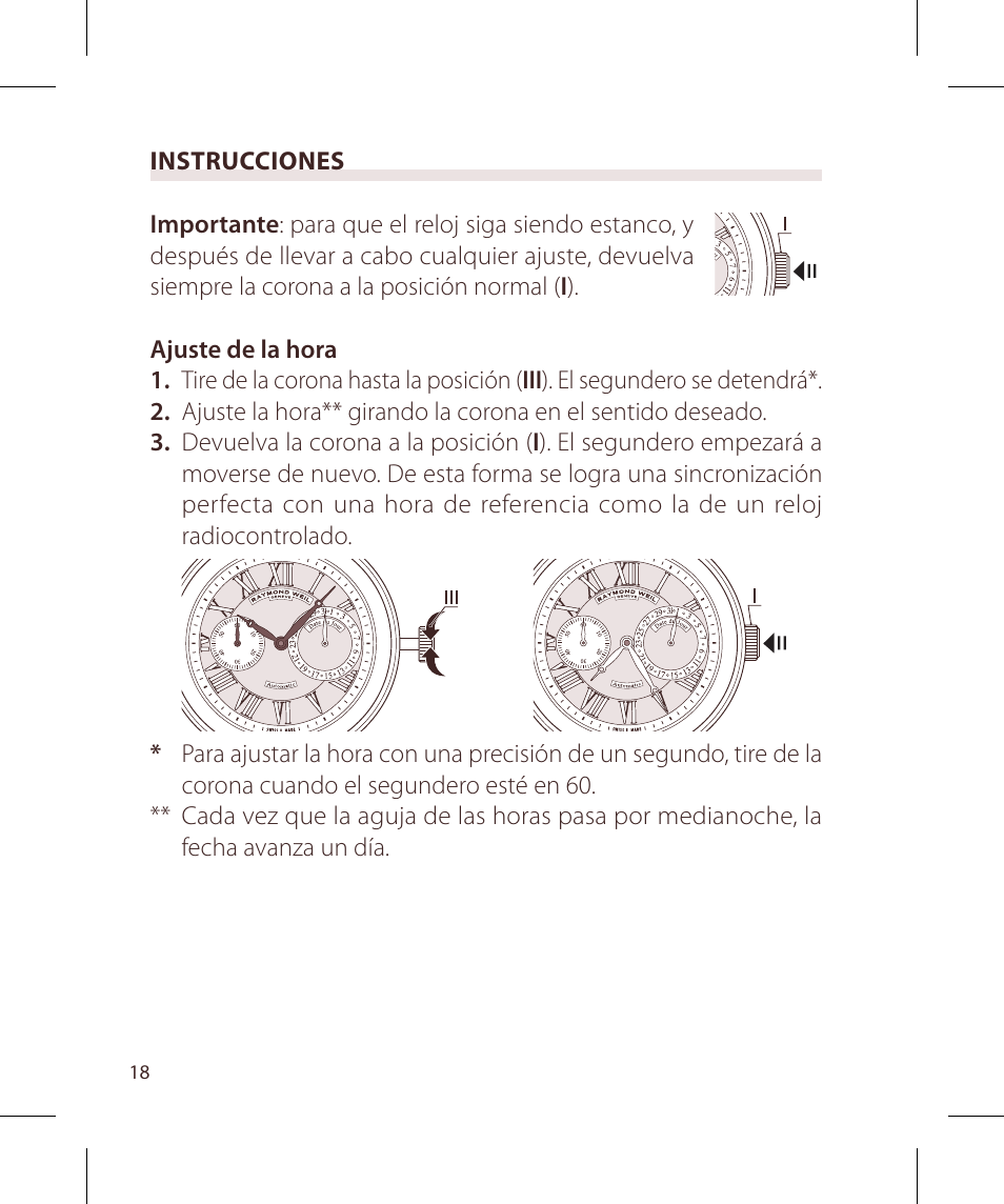 Raymond Weil Механические с автоподзаводом, индикацией даты и мал. секундными стрелками User Manual | Page 18 / 68