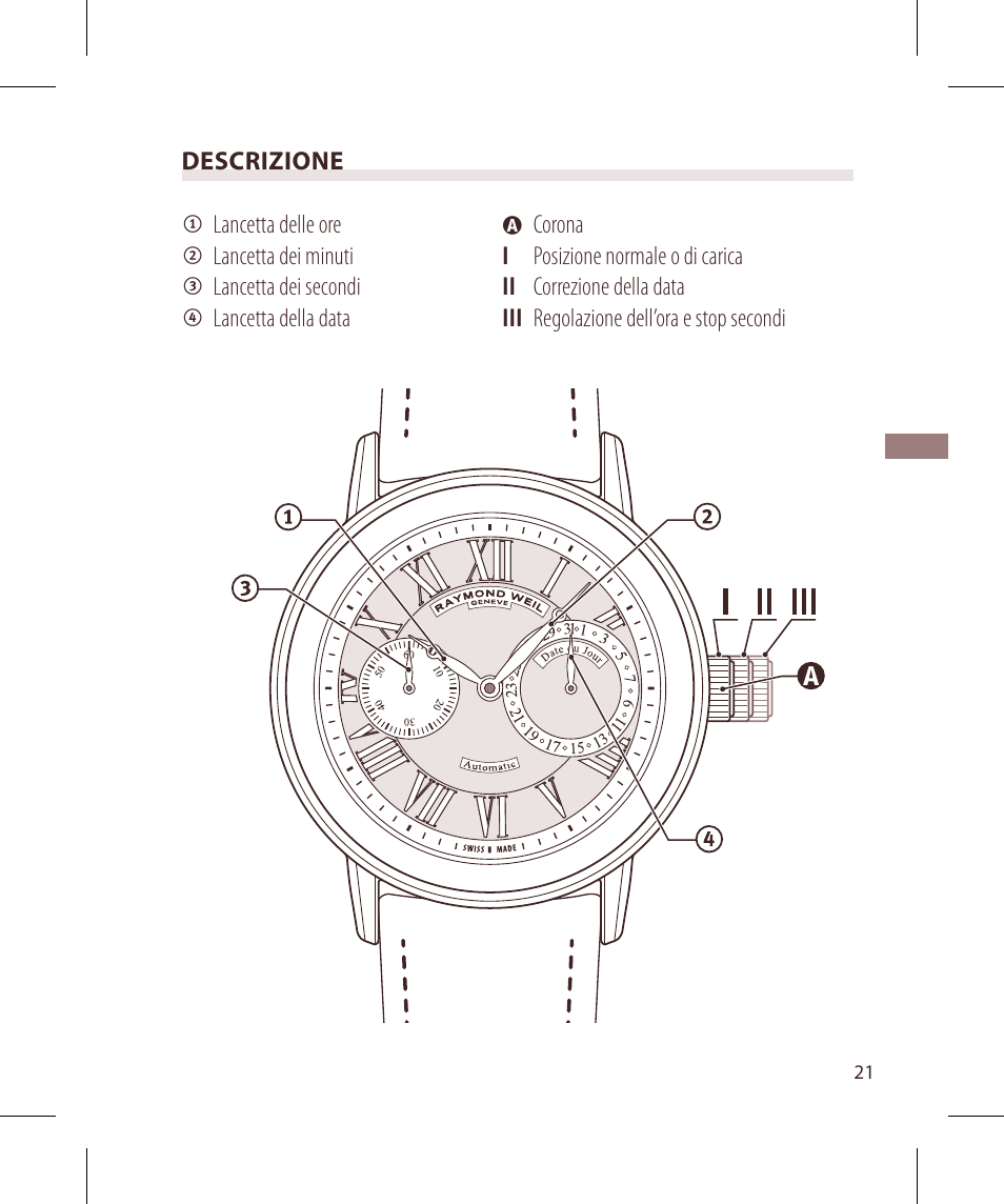 Raymond Weil Механические с автоподзаводом, индикацией даты и мал. секундными стрелками User Manual | Page 21 / 68