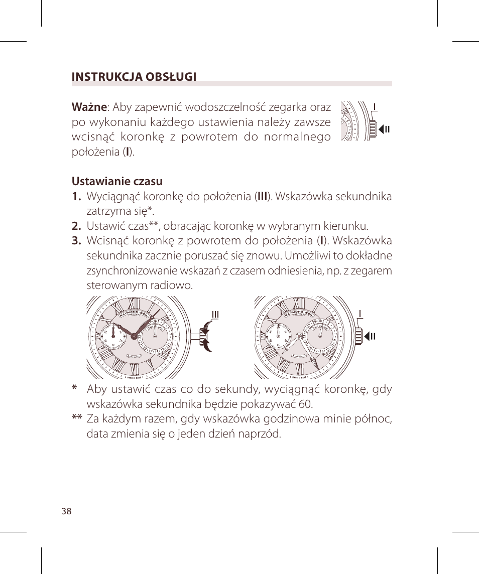 Raymond Weil Механические с автоподзаводом, индикацией даты и мал. секундными стрелками User Manual | Page 38 / 68