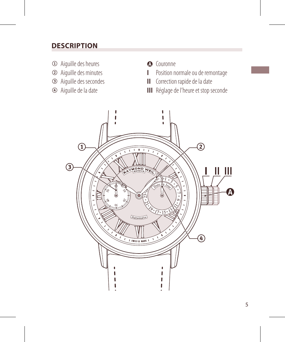 Raymond Weil Механические с автоподзаводом, индикацией даты и мал. секундными стрелками User Manual | Page 5 / 68