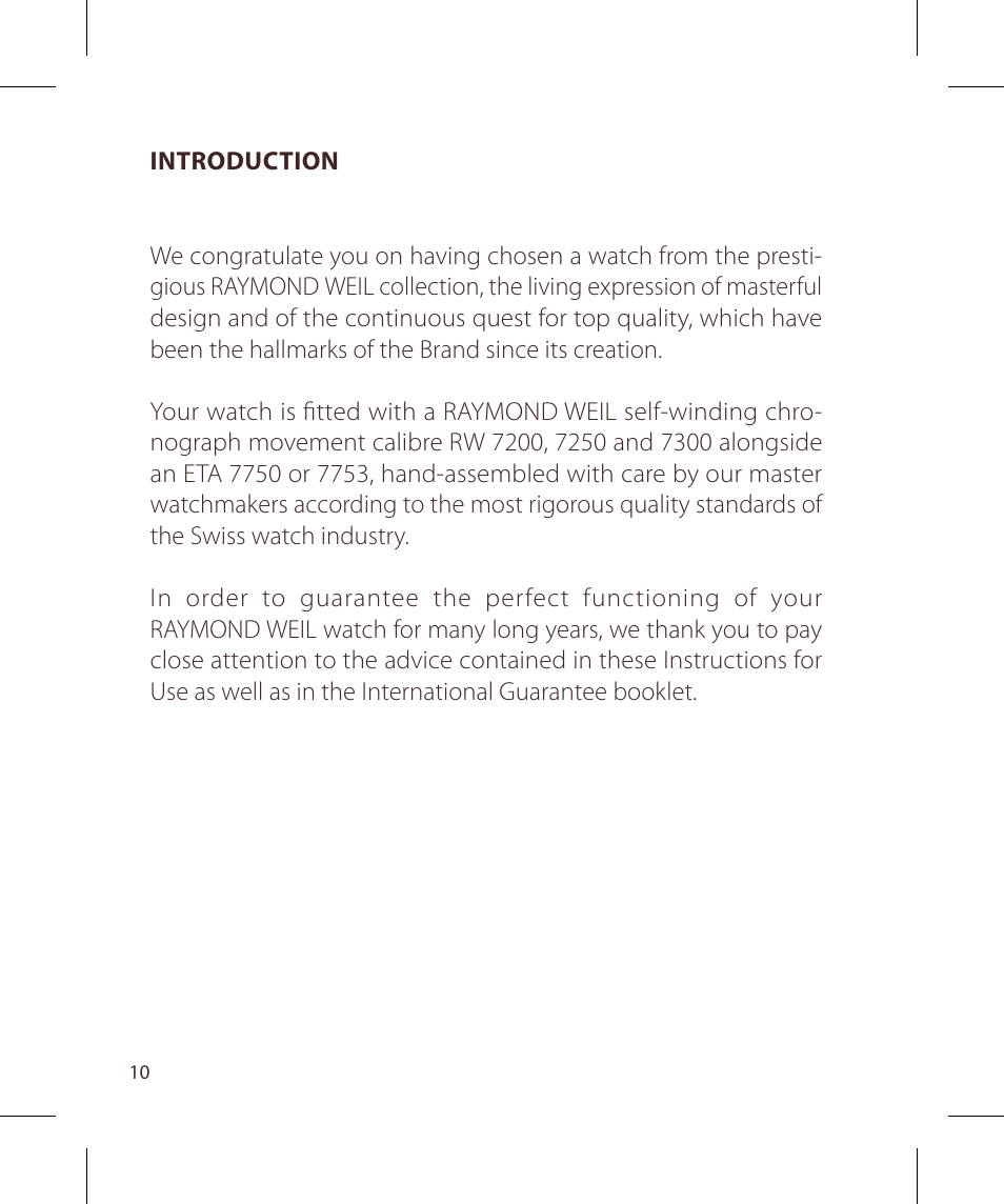 Raymond Weil Хронографы с автоподзаводом User Manual | Page 10 / 100