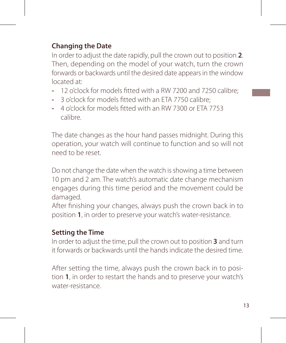 Raymond Weil Хронографы с автоподзаводом User Manual | Page 13 / 100