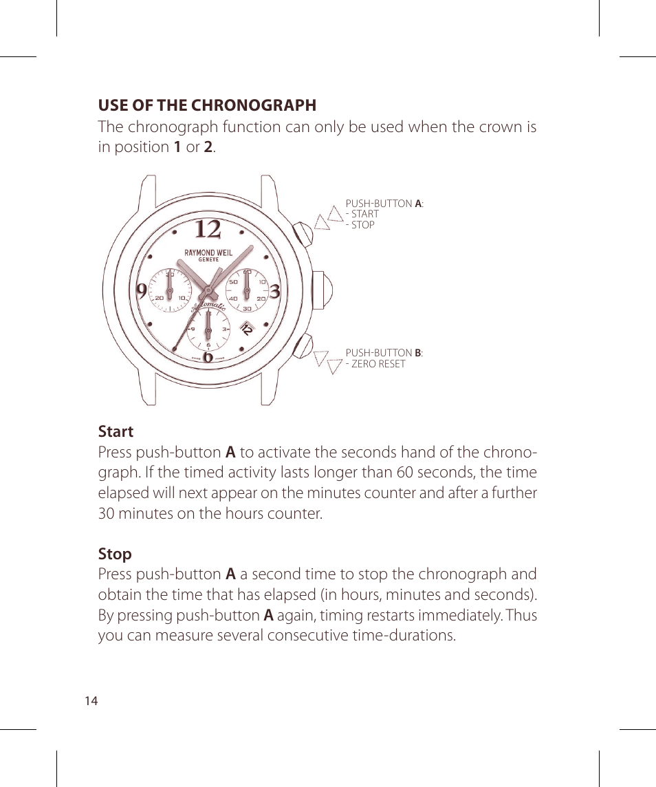 Raymond Weil Хронографы с автоподзаводом User Manual | Page 14 / 100