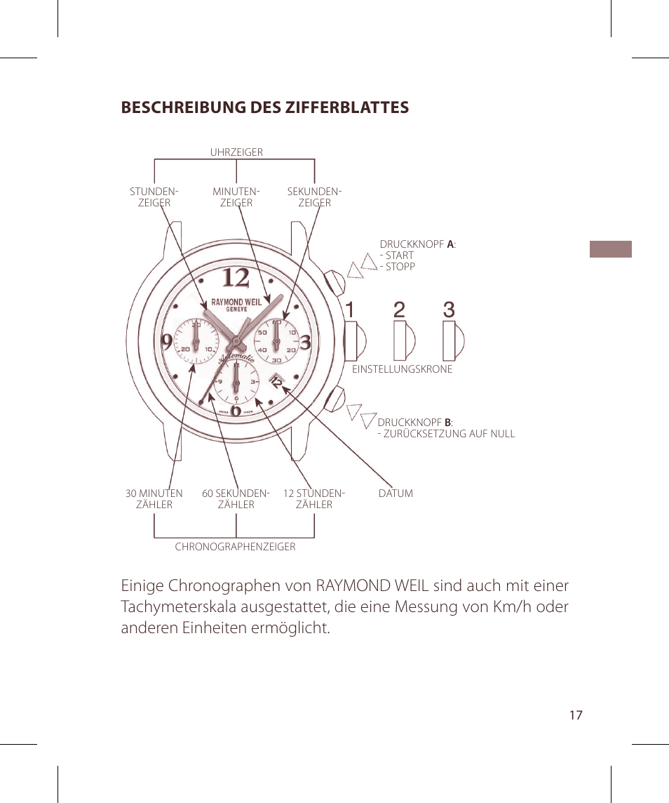 Beschreibung des zifferblattes | Raymond Weil Хронографы с автоподзаводом User Manual | Page 17 / 100