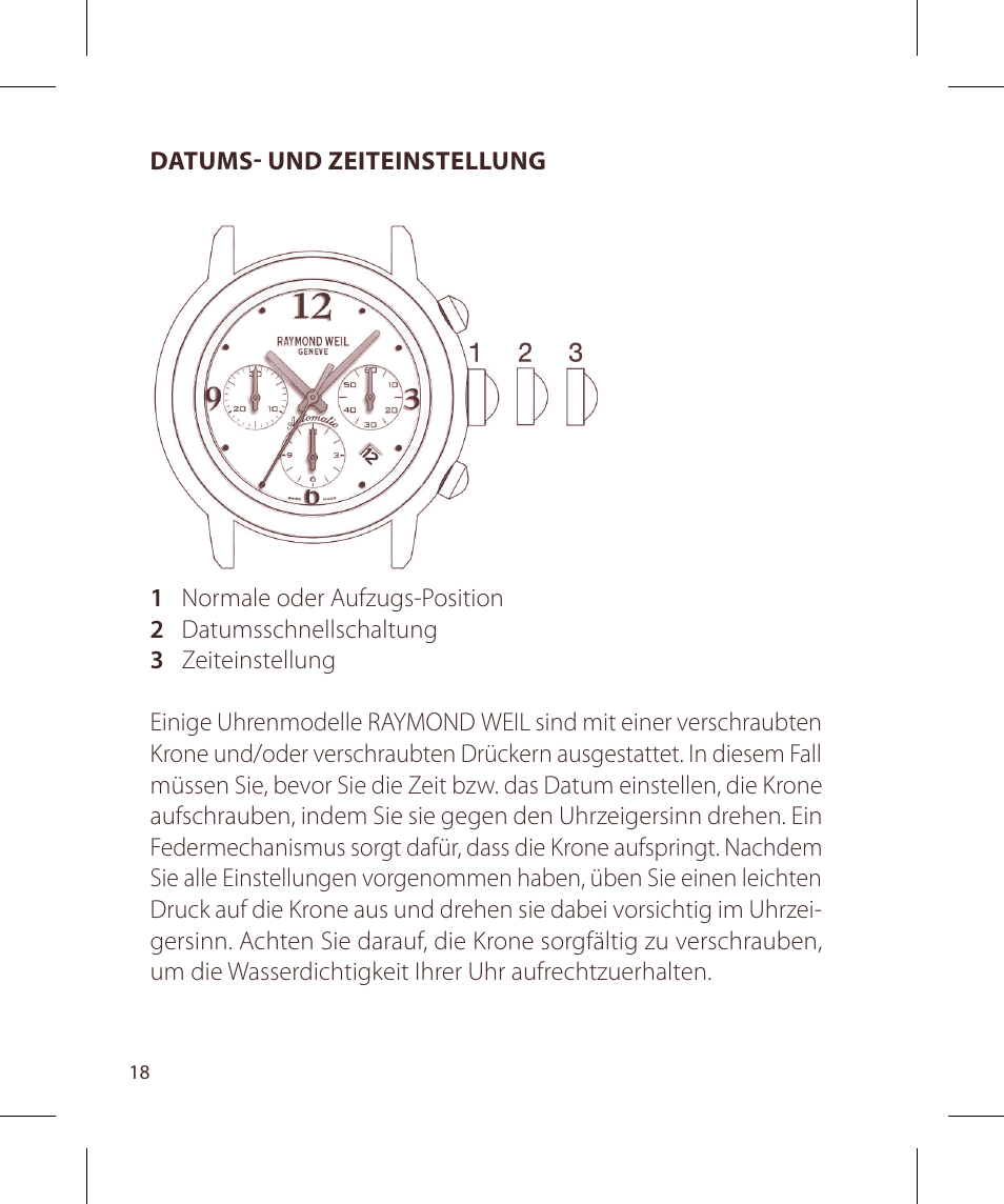 Raymond Weil Хронографы с автоподзаводом User Manual | Page 18 / 100