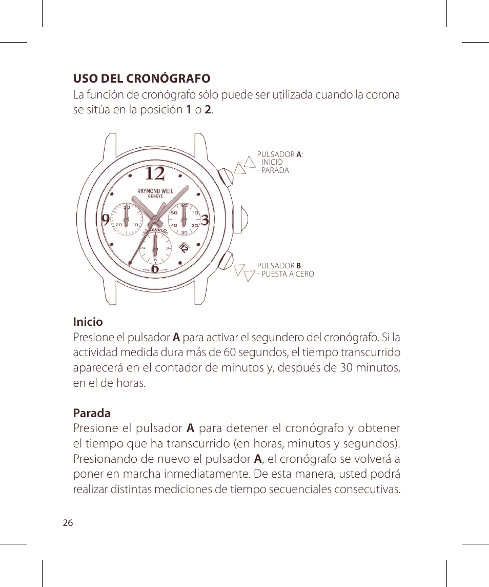 Raymond Weil Хронографы с автоподзаводом User Manual | Page 26 / 100