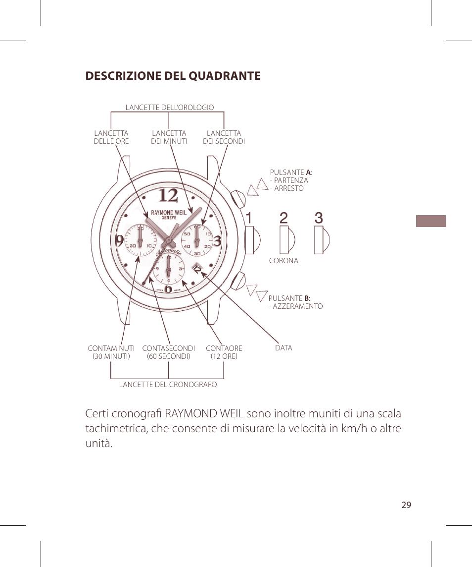 Descrizione del quadrante | Raymond Weil Хронографы с автоподзаводом User Manual | Page 29 / 100