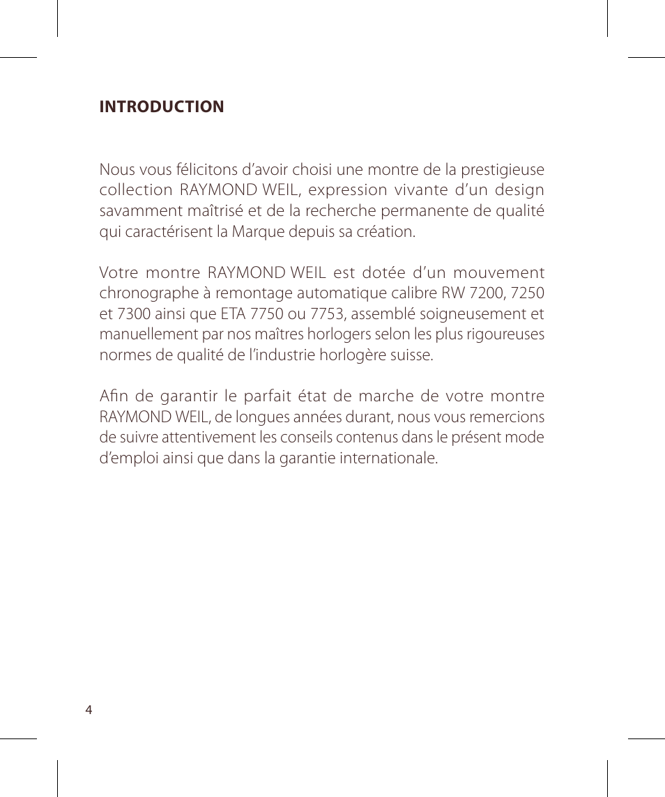 Raymond Weil Хронографы с автоподзаводом User Manual | Page 4 / 100