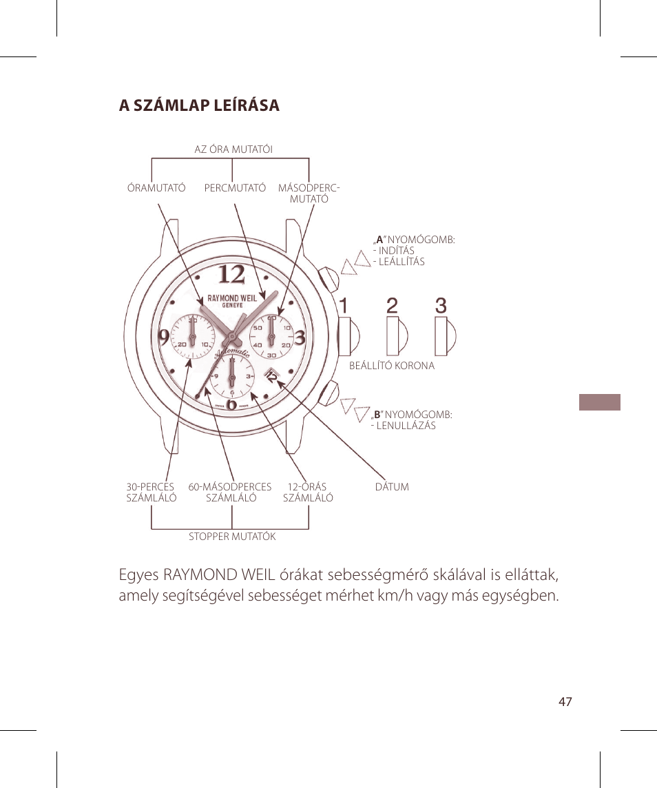 A számlap leírása | Raymond Weil Хронографы с автоподзаводом User Manual | Page 47 / 100