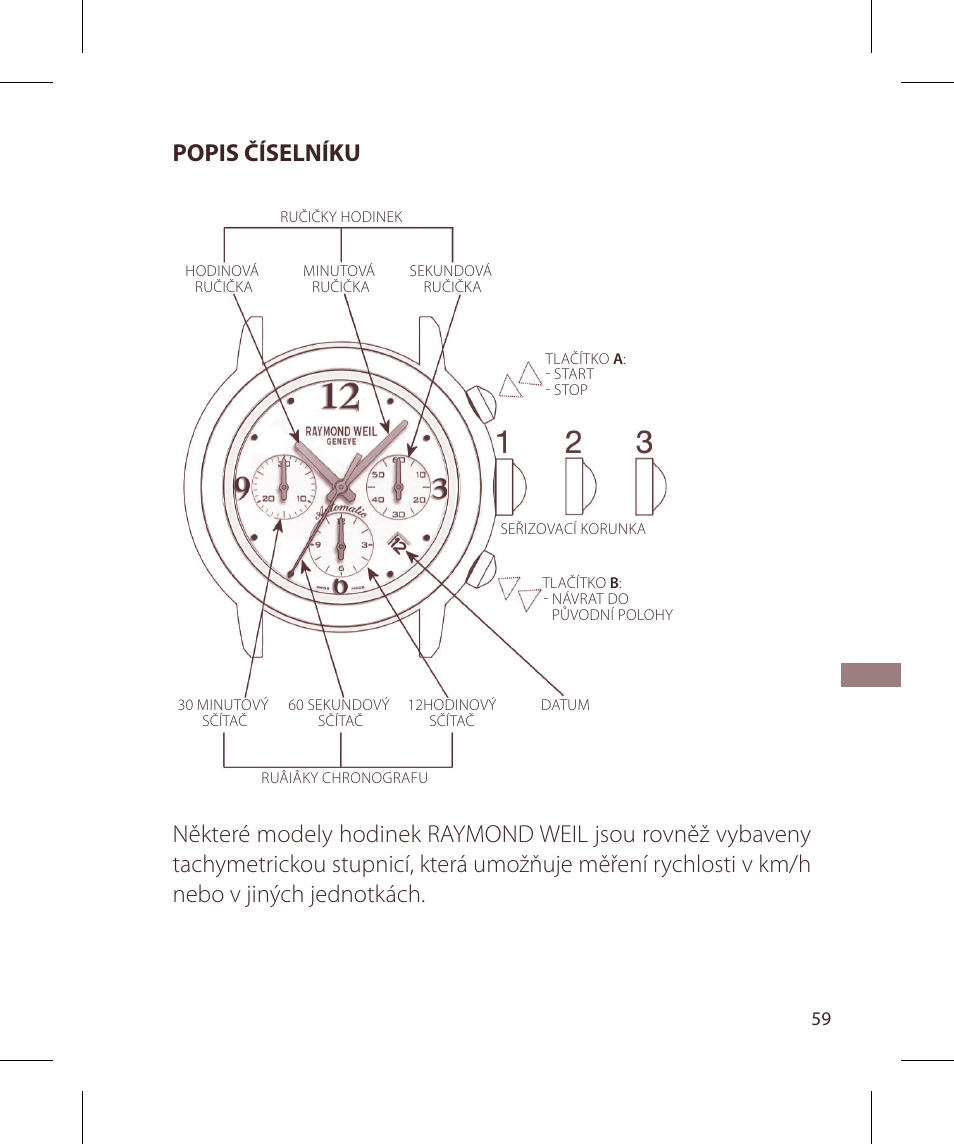 Popis číselníku | Raymond Weil Хронографы с автоподзаводом User Manual | Page 59 / 100