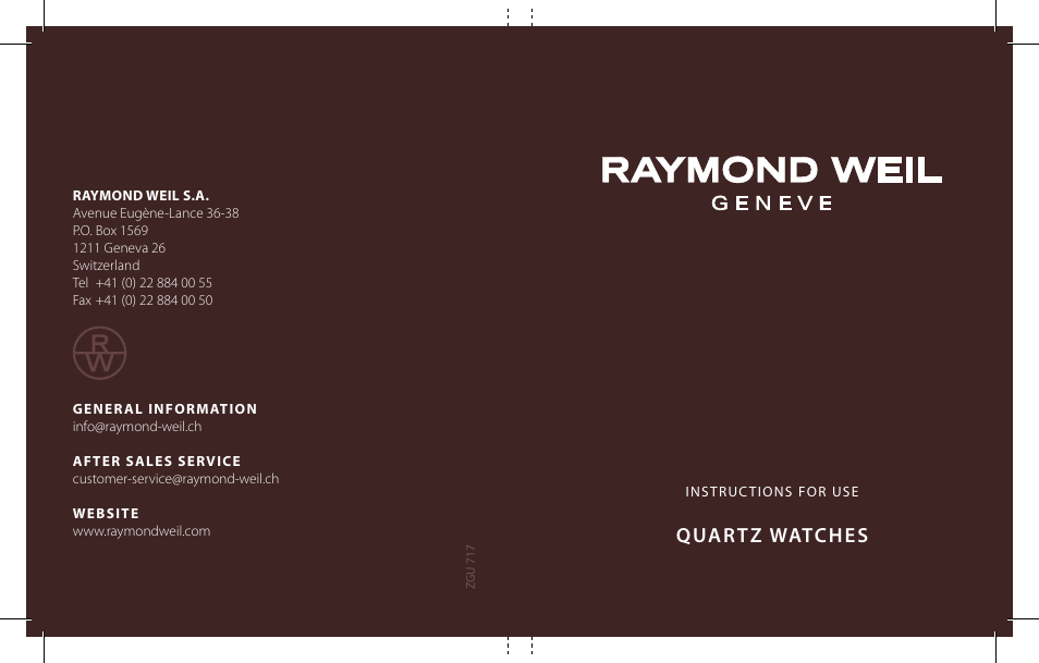 Raymond Weil Кварцевые User Manual | 104 pages