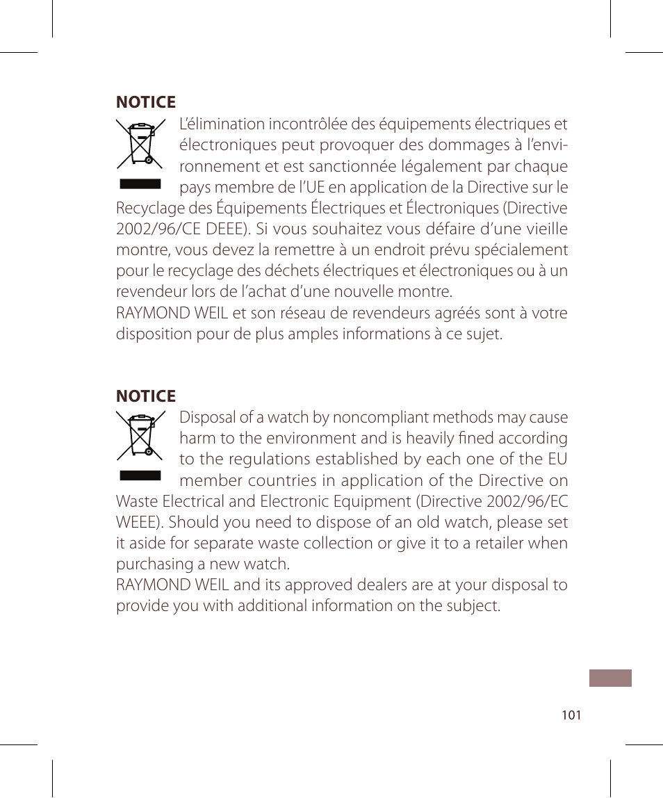 Raymond Weil Кварцевые User Manual | Page 101 / 104