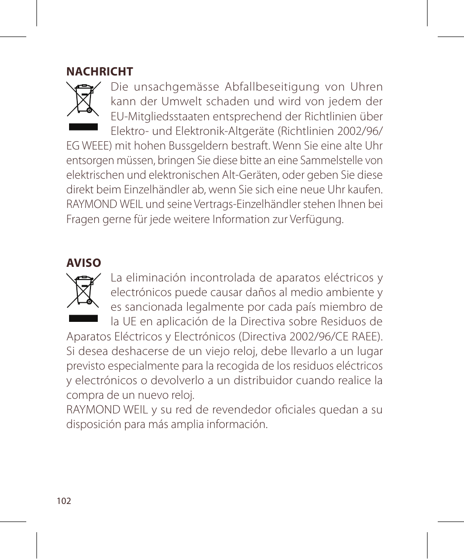 Raymond Weil Кварцевые User Manual | Page 102 / 104