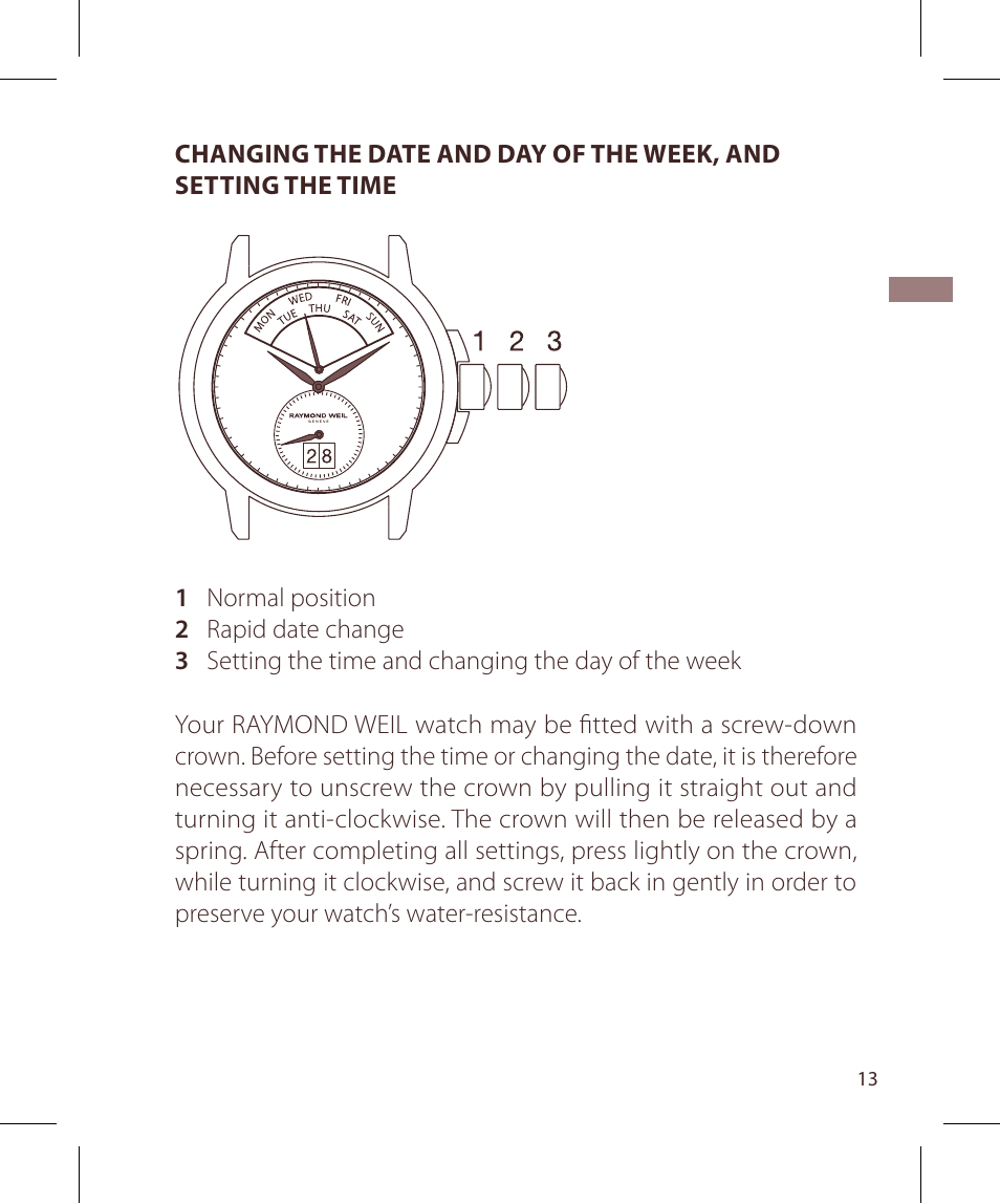 Raymond Weil Кварцевые User Manual | Page 13 / 104