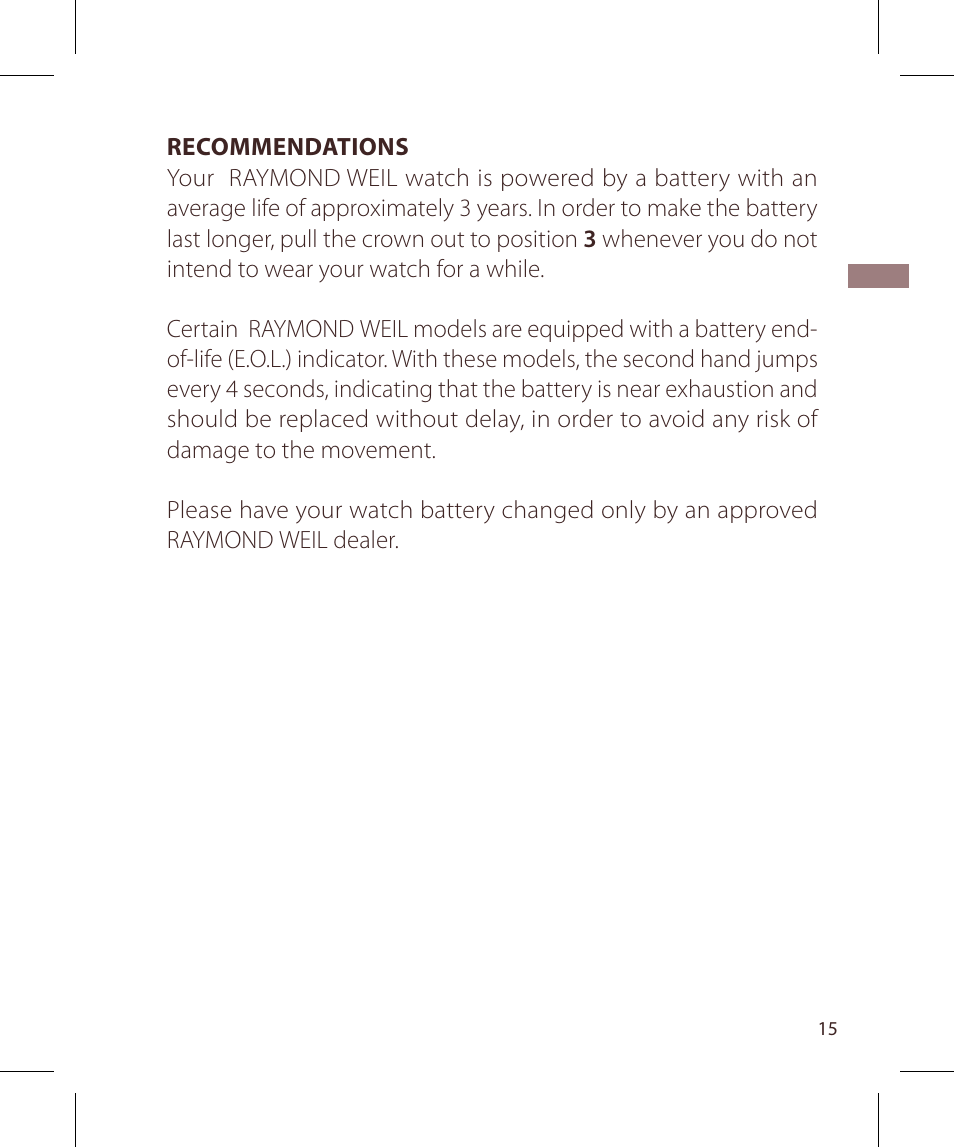 Raymond Weil Кварцевые User Manual | Page 15 / 104