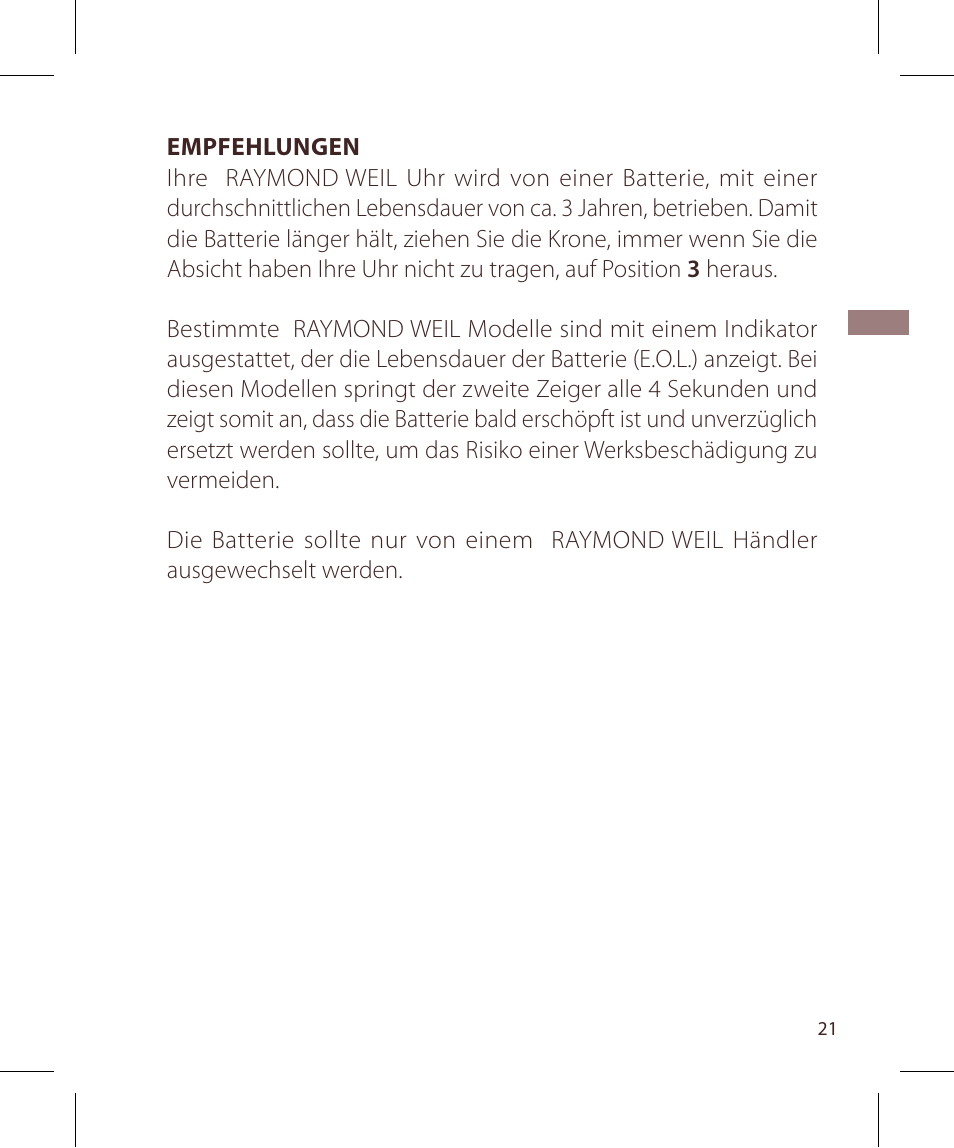 Raymond Weil Кварцевые User Manual | Page 21 / 104
