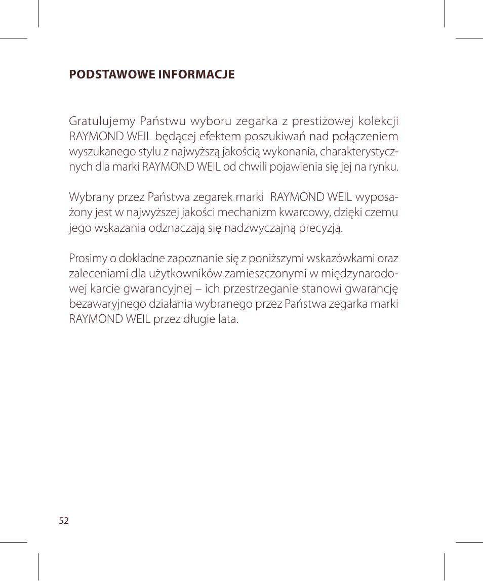Raymond Weil Кварцевые User Manual | Page 52 / 104