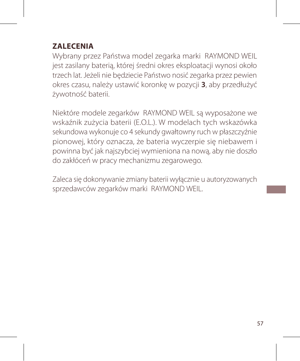 Raymond Weil Кварцевые User Manual | Page 57 / 104