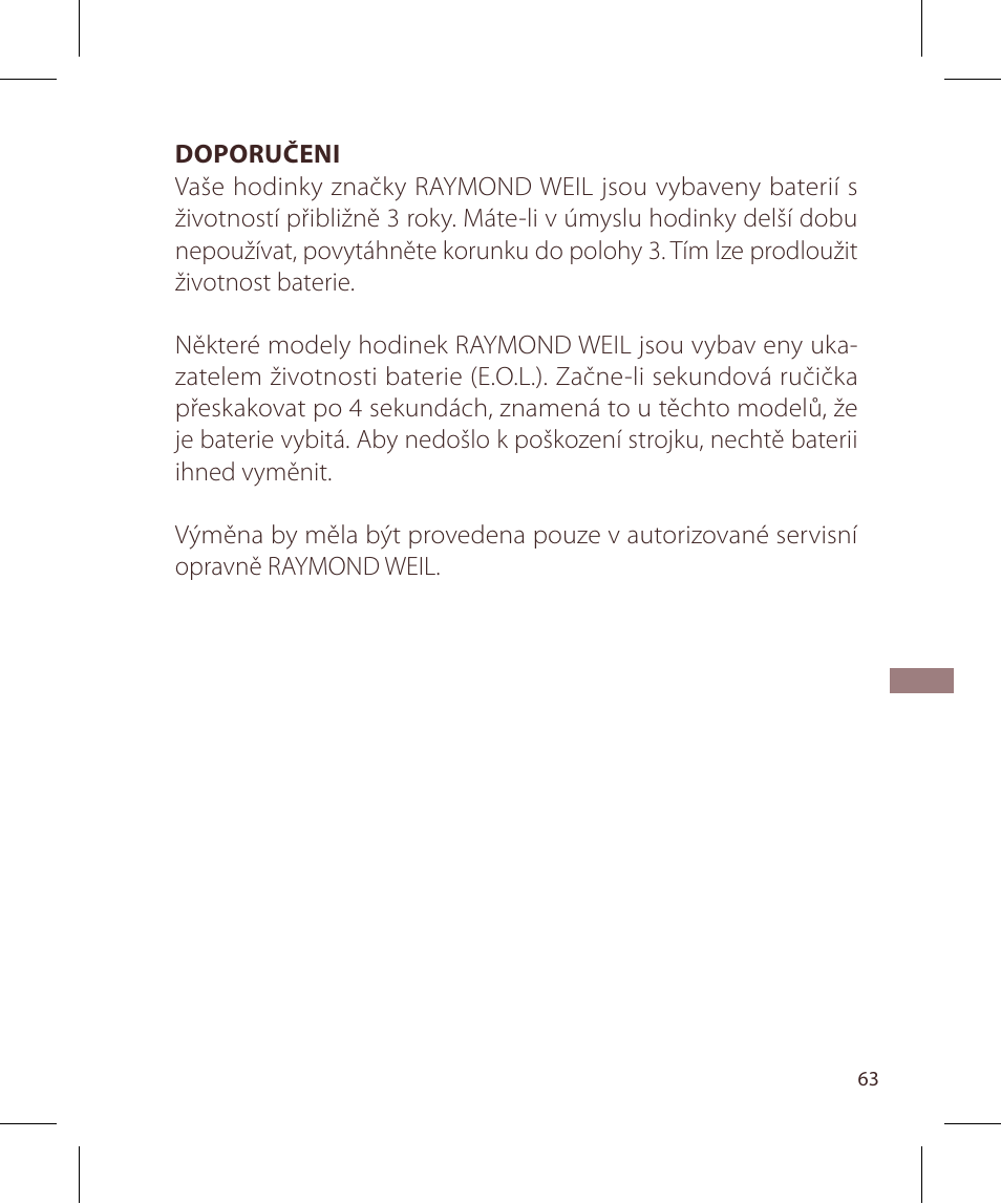 Raymond Weil Кварцевые User Manual | Page 63 / 104