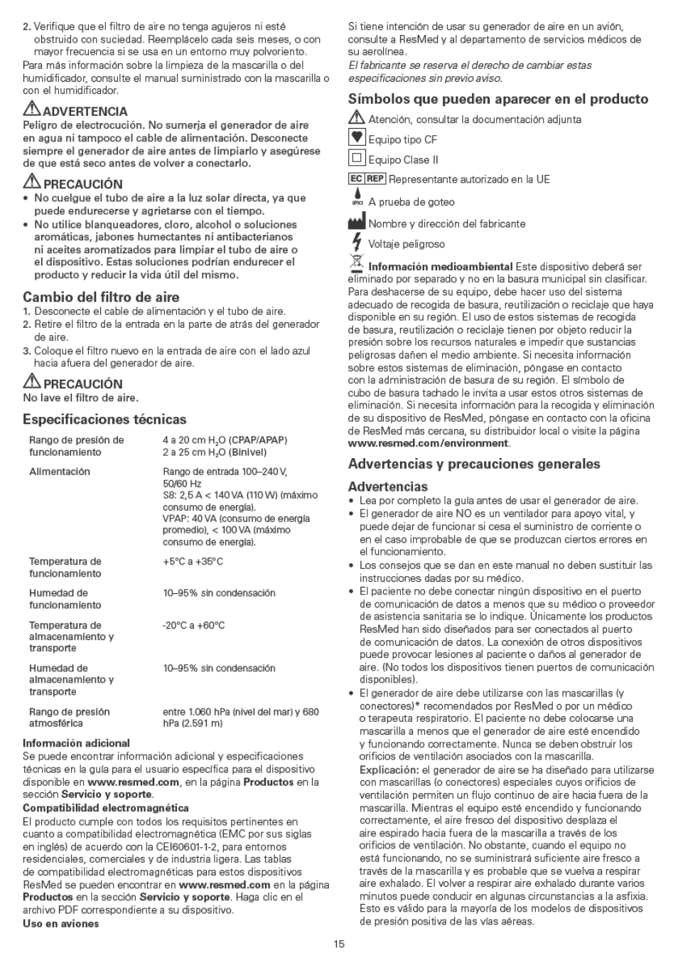 ResMed VPAP IV ST User Manual | Page 15 / 43