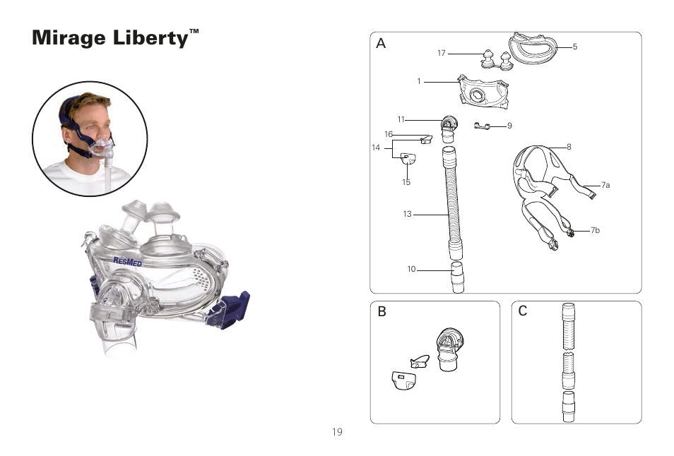 Mirage liberty, Ab c | ResMed Mirage Liberty User Manual | Page 19 / 86