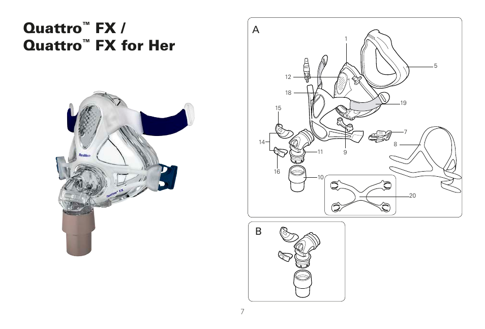 Quattro™ fx / quattro™ fx for her, Quattro, Fx for her | Fx / quattro | ResMed Mirage Liberty User Manual | Page 7 / 86