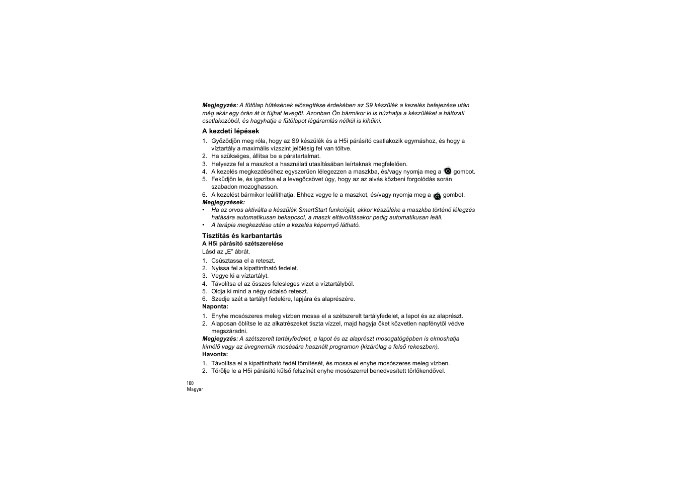 A kezdeti lépések, Tisztítás és karbantartás | ResMed S9 H5i User Manual | Page 104 / 156