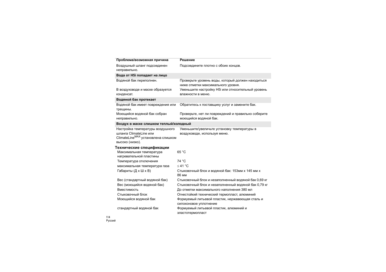 Технические спецификации | ResMed S9 H5i User Manual | Page 118 / 156