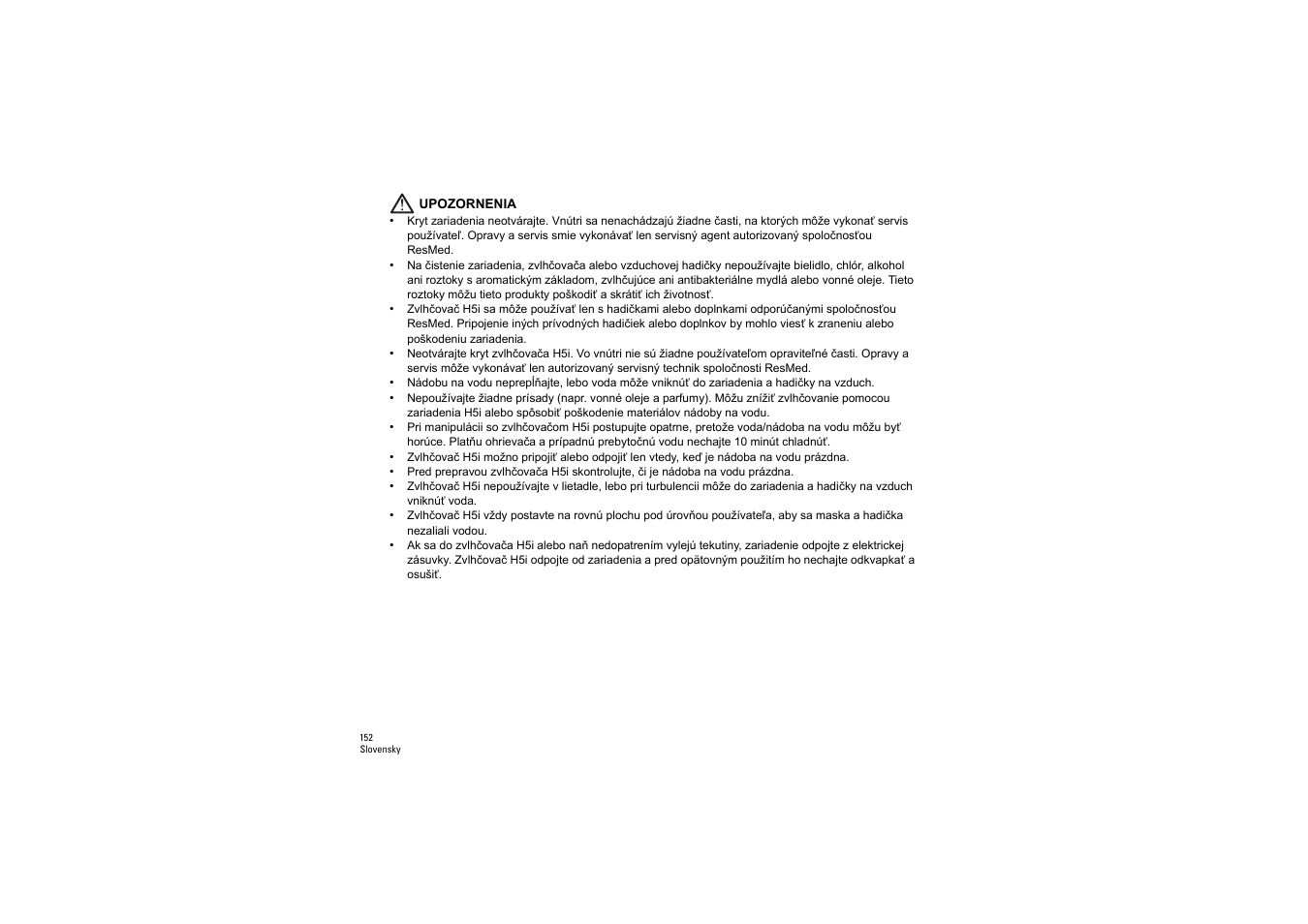 Upozornenia | ResMed S9 H5i User Manual | Page 156 / 156