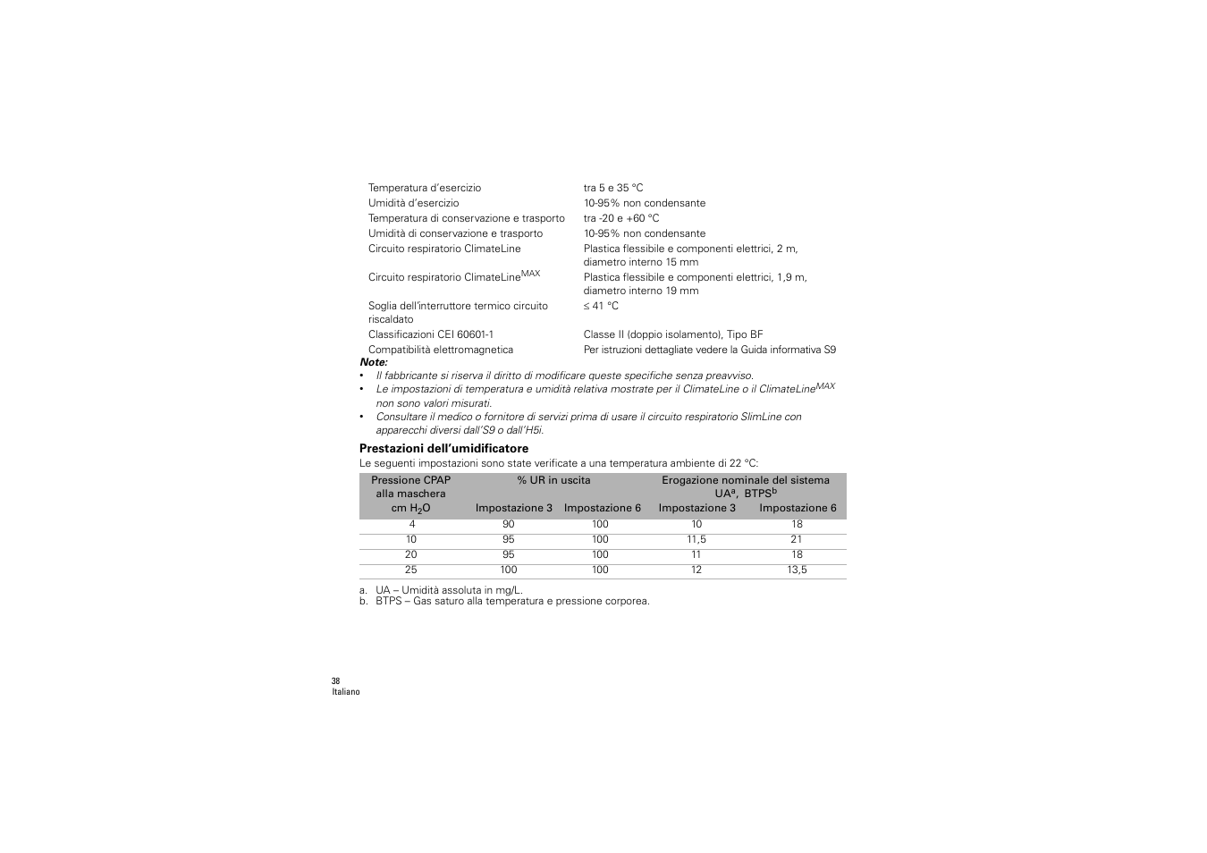 Prestazioni dell’umidificatore | ResMed S9 H5i User Manual | Page 42 / 156