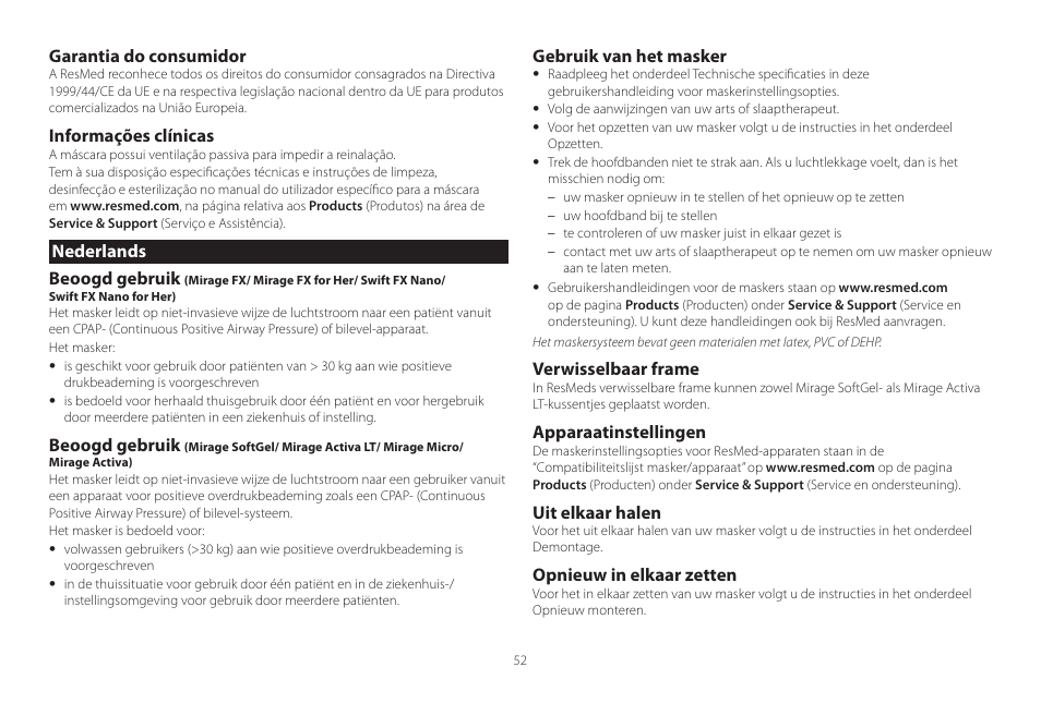 ResMed Mirage Activa User Manual | Page 52 / 88