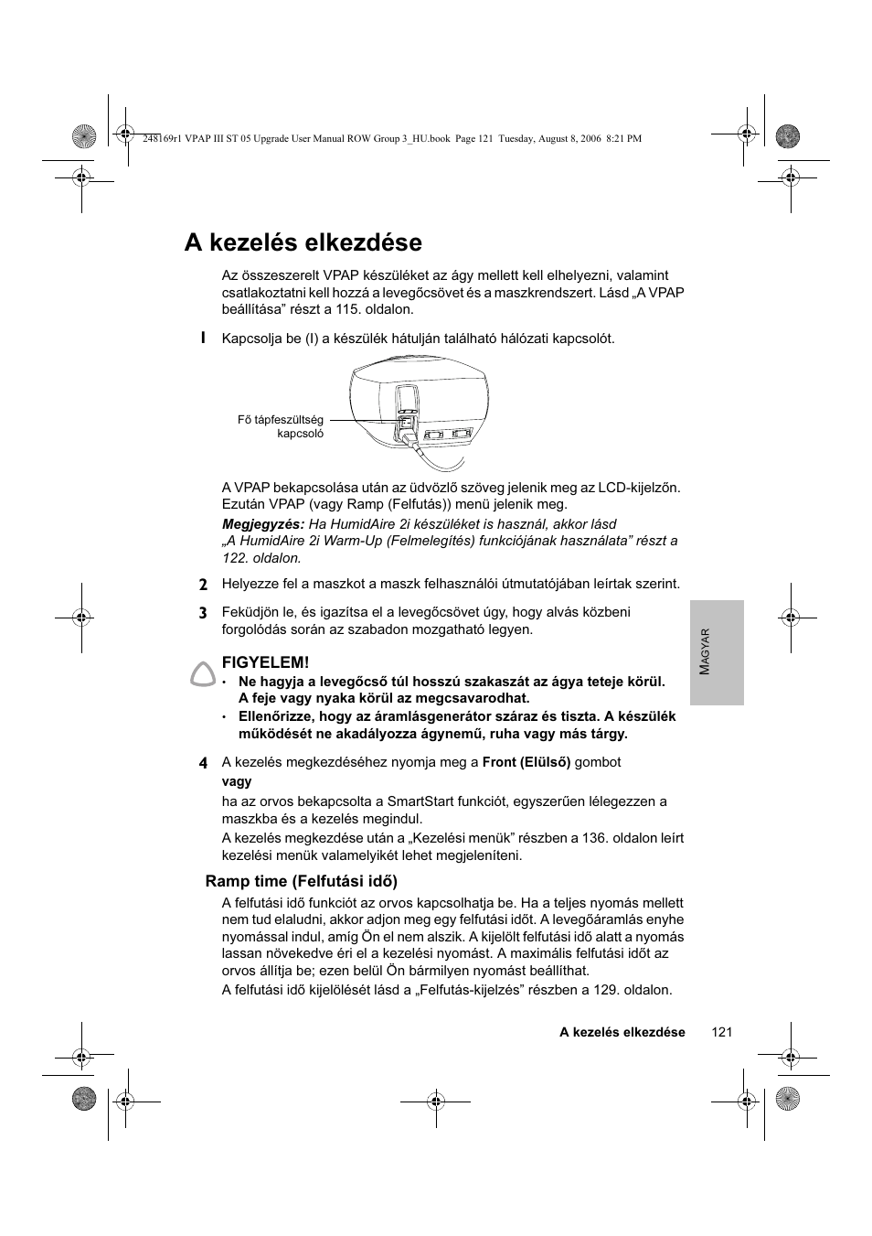 A kezelés elkezdése | ResMed VPAP III & III ST User Manual | Page 127 / 266