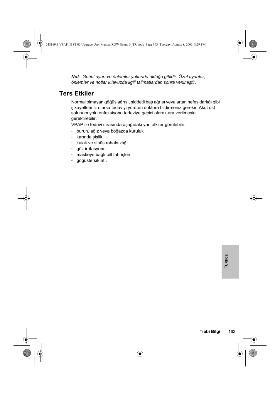Ters etkiler | ResMed VPAP III & III ST User Manual | Page 169 / 266
