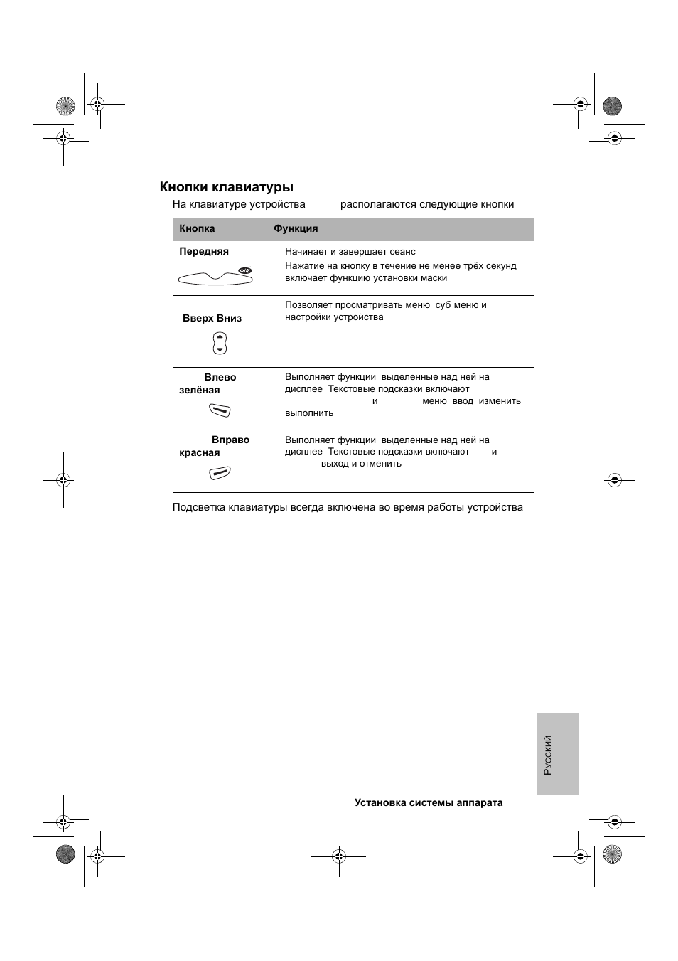Кнопки клавиатуры | ResMed VPAP III & III ST User Manual | Page 227 / 266