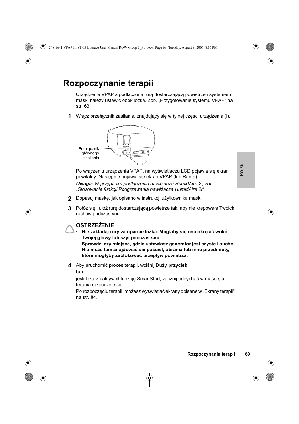 Rozpoczynanie terapii | ResMed VPAP III & III ST User Manual | Page 75 / 266