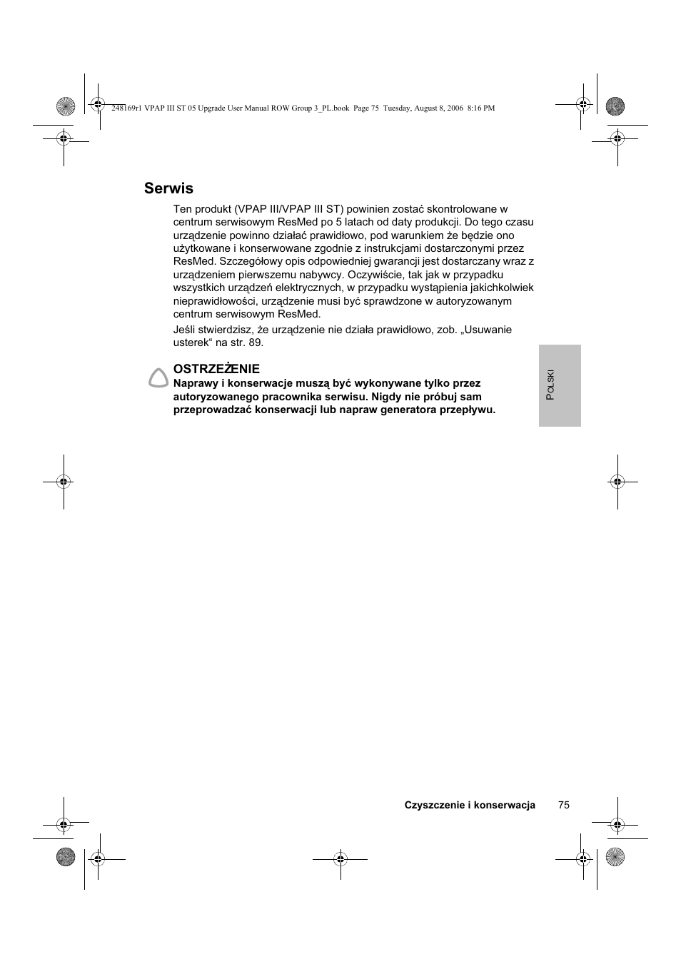 Serwis | ResMed VPAP III & III ST User Manual | Page 81 / 266