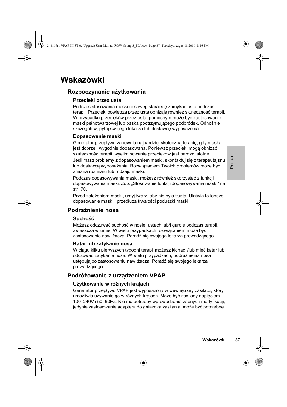 Wskazówki | ResMed VPAP III & III ST User Manual | Page 93 / 266